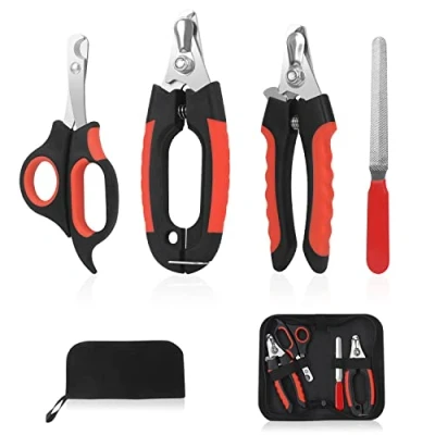 Image of Penzance Dog Nail Clippers Trimmer Set Quick Safety Guard to Avoid Over Cutting, Stainless Steel Razor Sharp Blades, Sturdy Non Slip Handles, Storage Bag and File, Professional Pet Grooming