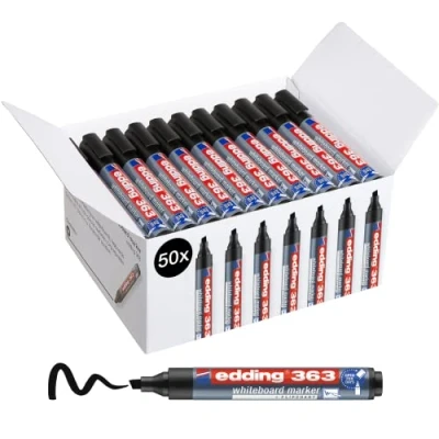 Image of edding 363 whiteboard marker black 50 pens chisel tip 1 5 mm pen dry wipe for whiteboards, flipcharts, pinboards, magnetic and memo boards sketchnotes refillable