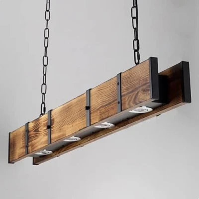Image of JJXD LED Pendant Light Wood Rustic Hanging Lamp Dining Table Lights Retro Height Adjustable Chandelier Bar Industrial Vintage Ceiling Droplight Office Cafe Creative Loft Lamps Lighting
