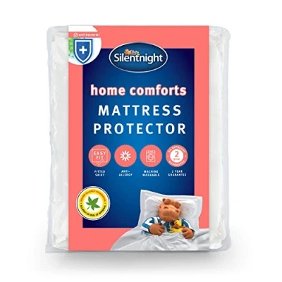 Image of Silentnight Home Comforts Mattress Protector Single Pad Cover with Anti Bacterial Properties and Deep Fit Elasticated Straps Preventing Wear Tear 190x90cm
