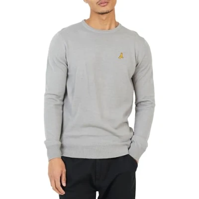 Image of BRAVE SOUL Mens Jumper Binary Fisherman Knitted Crew Neck Sweater, Grey Einstein, M