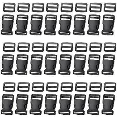 Image of Jalan 48Pcs 25mm Side Release Plastic Buckle with Tri glide for Luggage Straps, Pet Collar, Backpack Repairing, Webbing, Tent No Sewing Needed! Black