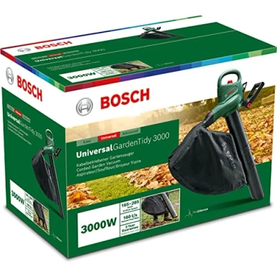 Image of Bosch 06008B1071 Electric Leaf Blower and Vacuum UniversalGardenTidy 3000 (3000 W, collection bag 50 l, variable speed, for blowing, vacuuming shredding leaves, in carton packaging)