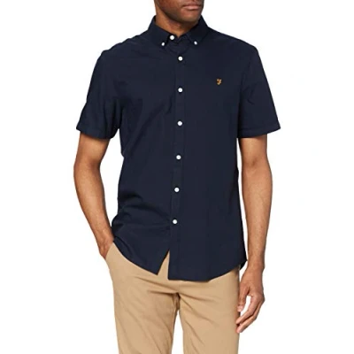 Image of Farah Men&#039;s Brewer Slim FIT Cotton Oxford Shirt, Navy, S