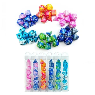 Image of Bescon Mini Gemini Two Tone Polyhedral RPG Dice Set 10MM, D4 D20 in Tube Packaging, Assorted Colored of 42pcs (7X6