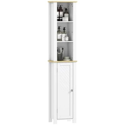 Image of kleankin Slim Bathroom Storage Unit with Open Compartment, Cabinet Adjustable Shelf, 34 x 23 165 cm, White
