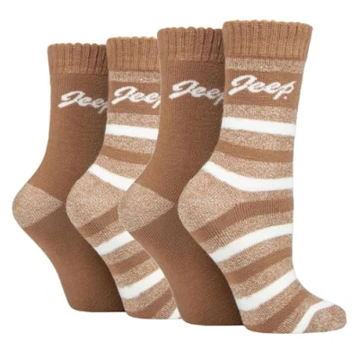 Image of Jeep 4 Pack Ladies Thermal Boot Socks Fleece Lined HIking for Winter (4 8, Tan/Cream)
