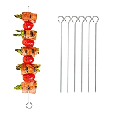 Image of 6 Pack Metal Kebab Skewers, Stainless Steel BBQ Grilling Skewers for Cooking and Meat, Vegetables, Fruit etc, 24cm 9.5 Sticks (6 Skewers)