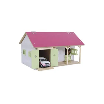 Image of Kids Globe 610245 horse stable, pink, 1:32 scale (with 2 boxes, 1 storage room, without horses and accessories, farm for children)