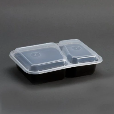 Image of [10 Pack] Premium 2 Compartment Stackable Food Storage Containers With Lids Microwave, Dishwasher Safe And Reusable Bento Lunch Box / Meal Prep Divider Plates