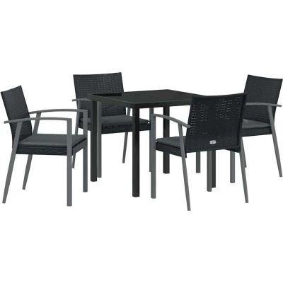 Image of vidaXL 5 Piece Garden Dining Set with Cushions Black Poly Rattan