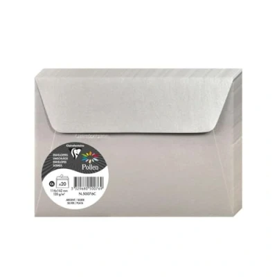 Image of Clairefontaine Ref 50076C Pollen Iridescent Adhesive Envelopes (Pack of 20) C6 (114 x 162mm) in Size, 120gsm Paper, Easy to Peel Strip Silver