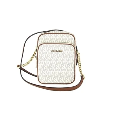 Image of Michael Kors Jet Set Travel Signature PVC Medium Logo Chain Crossbody Flight Bag (Vanilla)