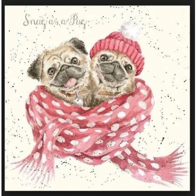 Image of Wrendale Designs by Hannah Dale Snug As A Pug Gold Foiled Christmas Card Single