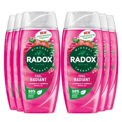 Image of Radox Mineral Therapy Shower Gel Feel Radiant with Nature Inspired Mood Boosting Fragrance Body Wash for Women Blended Strawberry and Raspberry, 225ml (Buy 6)
