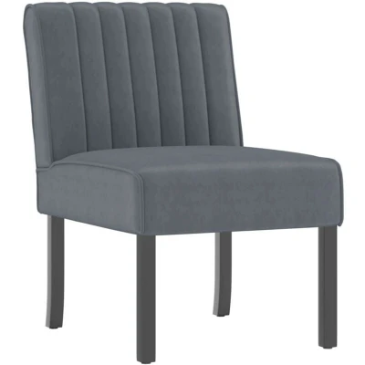 Image of vidaXL Dark Grey Velvet Slipper Chair: Featuring Comfortable Padded Seating, Durable Plywood Frame with Stable Wooden Legs Ideal for Living Room or Office