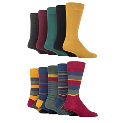 Image of SockShop Mens Plain, Striped and Patterned Bamboo Socks Pack of 10 Royal Plain/Cedar 7 11