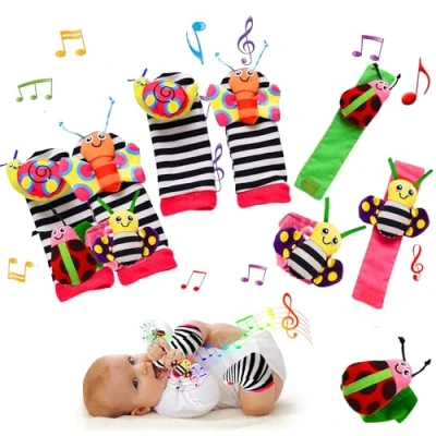 Image of Adalex Global Baby Foot Finders Wrist Rattles for Babies Sensory Toys Socks Rattle Gifts Toddler Newborn Girls Boys Boy Girl 0 3 6 9 12 Months Toy 2 Wrists &amp; (Beautiful)