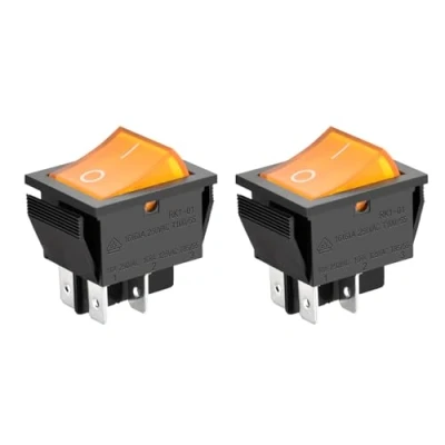 Image of Heschen Rocker Switch ON OFF DPST 4 Terminals Yellow light 16A 250VAC 2Pack