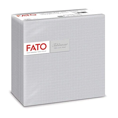 Image of Fato Dry Paper Napkins, Airlaid, Fabric Effect, Pack of 50 Size 40x40 Folded in 4, Decoration Shade Silver