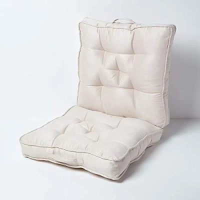 Image of HOMESCAPES Cream Travel Booster Cushion Large Firm 50 cm Square Seat Pad and Backrest Luxury Thick Soft Cotton Supportive Car For The Elderly, Post Operative Lumbar Support