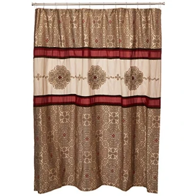 Image of Madison Park Donovan Design Weave Red Shower Curtain, Jacquard Traditional Curtains for Bathroom, 72 X 72, Blush