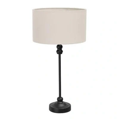 Image of Black Metal Candlestick Table Lamp with White Fabric Drum Shade Bedside Light