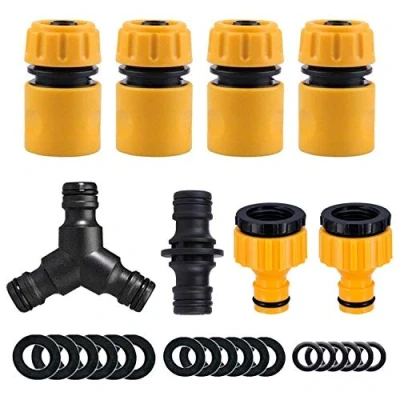 Image of Topways® Hose Connectors Fitting Set, Including End Quick Connector, 2in1 Threaded Tap Double Male Snap Y Splitter Washer &amp; O Rings Spares Kit