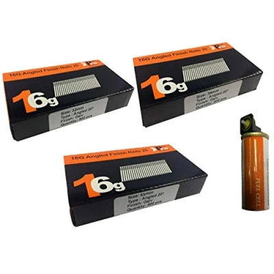 Image of 32mm + 38mm 63mm 16g Angled Nails, 3 x 500 Pack 1 Fuel Cell for Paslode