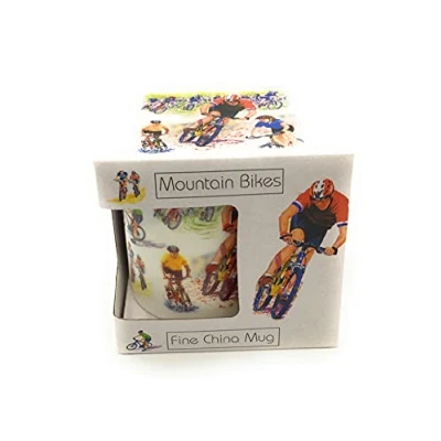 Image of Little Snoring Cards Mountain Biking Mug fine Bone China with Design Presented in a Gift Box Biker on Front
