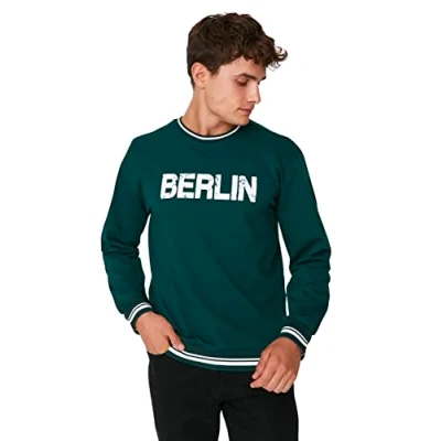 Image of Trendyol Man menswear Relaxed Basic Crew neck Knit Sweatshirt Emerald