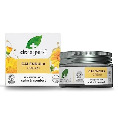 Image of Dr Organic Calendula Cream, Fragrance Free, Sensitive Skin, Natural, Vegan, Cruelty Paraben &amp; SLS Plastic Recycled Recyclable, Certified Organic, 50ml, Packaging may vary