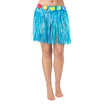 Image of Wicked Costumes Adult Hawaiian Grass Hula Skirt 40cm Length (Blue)