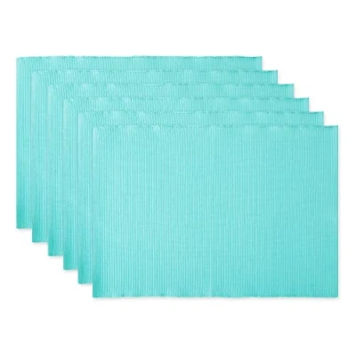 Image of DII Basic Everyday Ribbed Tabletop 100% Cotton, Placemat Set, 13x19, Aqua, 6 Piece