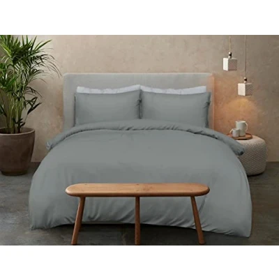 Image of Sleepdown 100% Bamboo Cotton Plain Charcoal Duvet Cover Quilt Pillow Cases Bedding Set Soft Easy Care Super King (220cm x 260cm)