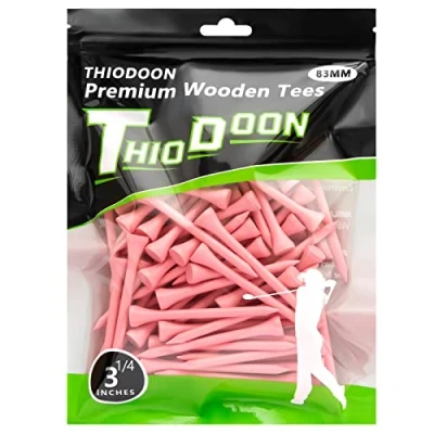 Image of THIODOON Golf Tees 83mm Less Friction Wooden Training for Golfer Professional Natural Wood Bulk 100 Count Golfing Pink