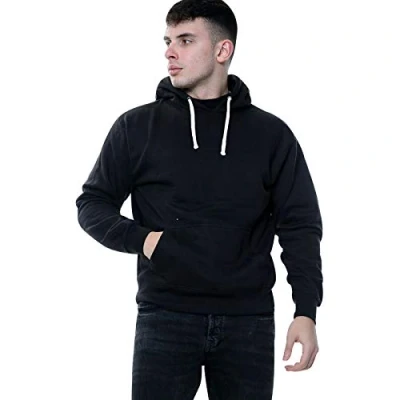 Image of True Face Mens Hoodie Pullover Classic Hooded Top Plain Ribbed Cuff Long Sleeve Sweatshirt Pull Over Hoody Black 1, Medium