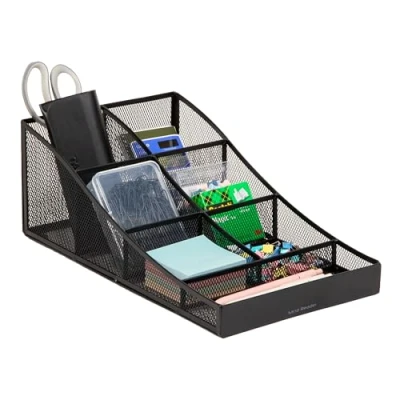 Image of Mind Reader COMP7MESH BLK 7 Compartment Coffee Cup and Condiment Countertop Organizer, Metal Mesh, 8.5&quot; L x 14.5&quot; W 5.25&quot; H, Black