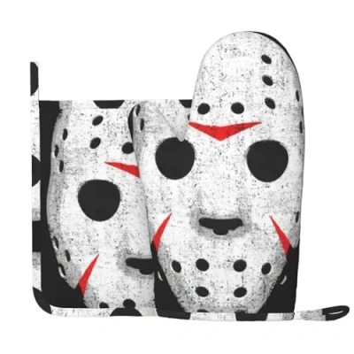 Image of Horror Skull Oven Mitts And Pot Holders Set Of 2, Heat Resistant Non Slip Silicone Gloves Potholder For Cooking Baking