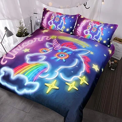 Image of BlessLiving Purple Galaxy Unicorn Duvet Cover Cosmic Bedding Set 3 Piece Kid Bedding(Single)