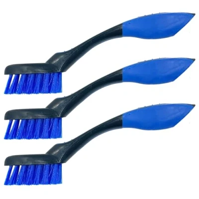 Image of Grout Tile Brush, Bathroom Cleaner with Rubberised Handle &amp; Thumb Grip, Synthetic Bristles for Shower Tiles, Narrow Edges, and Windows Cleaning Products (Pack of 3)