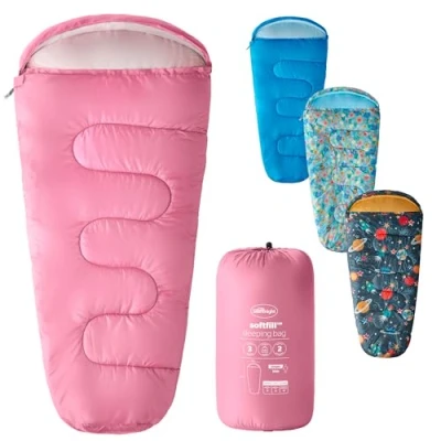 Image of Silentnight Kids Sleeping Bag Girls Boys 3 Season Mummy Ideal for Spring and Summer with Soft Touch Warm Cosy Fabric Fibres Machine Washable 165 x 82cm Pink