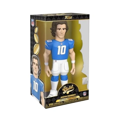 Image of Funko Gold 12&quot; NFL: Chargers Justin Herbert 1/6 Odds for Rare Chase Variant Collectable Vinyl Action Figure Birthday Gift Idea Official Merchandise Ideal Toy Sports Fans
