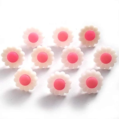Image of Lightweight Daisy Flower Centre Pop Buttons 15mm Wide Pack of 10 (Pale Pink Centre)