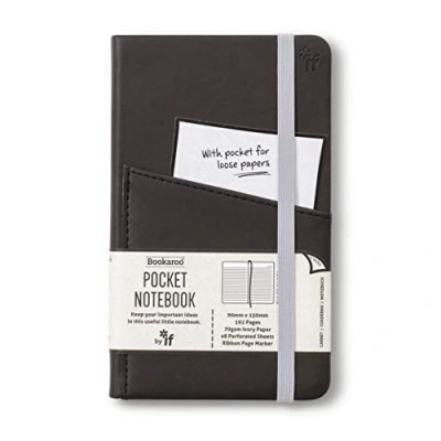 Image of IF Bookaroo A6 &#039;Pocket&#039; Notebook BLACK, Hard Cover with Elastic Closure &amp; Ribbon (A6) 15.5 x 9.5cm 43010