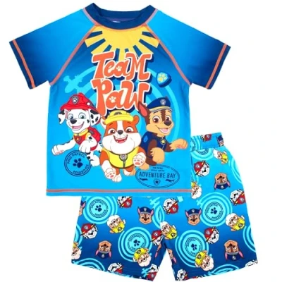 Image of Paw Patrol Swim Set for Boys 2 Piece Swimming Shorts &amp; T Shirt UV Sun Protection Costume Age 6 Blue