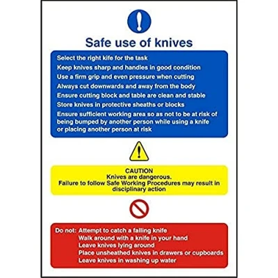 Image of Seco Safe Use of Knives Sign, 200mm x 300mm Self Adhesive Vinyl