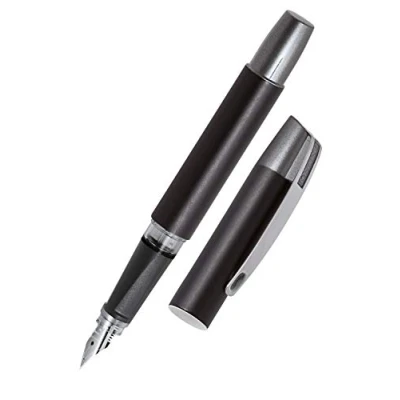 Image of Online Ergonomic fountain pen for left handed school/college Campus Black solid medium nib, soft grip part, standard ink cartridges, refillable, beginners/pupils/students/adults