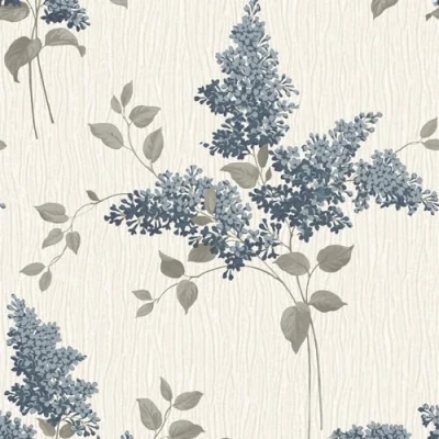 Image of Belgravia Tiffany Fiore Wallpaper Embossed Textured Heavyweight Vinyl Modern for Living Room, Bedroom, Hallway Navy Blue/Cream