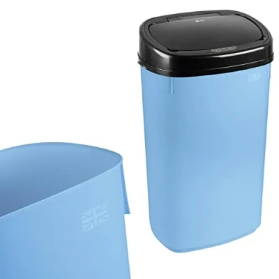 Image of Dihl UK MADE 50L Pale Blue Sensor Bin with Black Onyx Lid Kitchen Waste Dust Automatic Motor